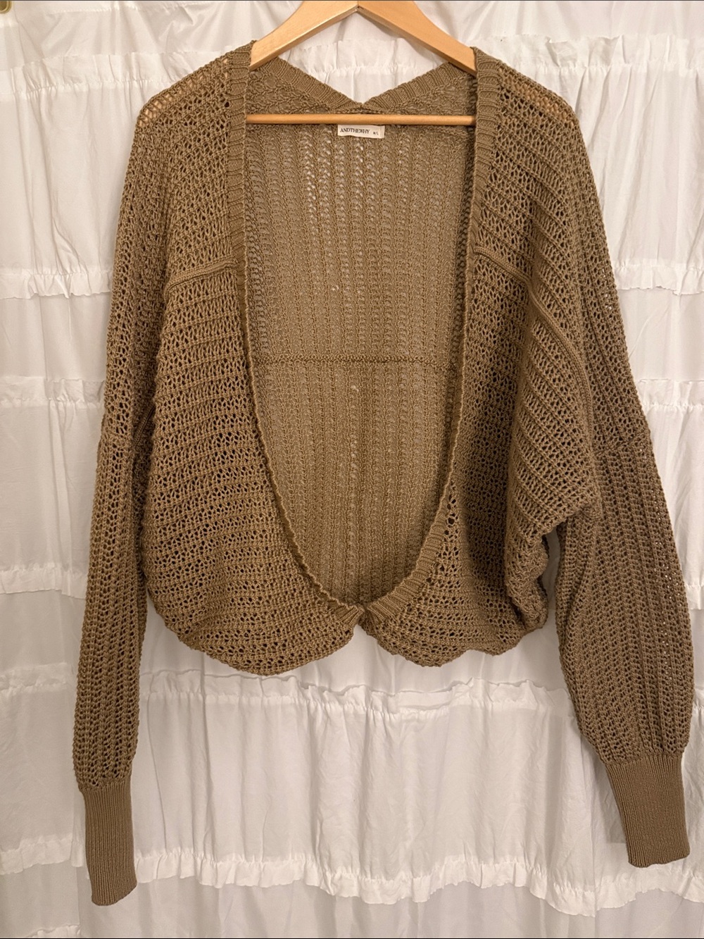 Open-Knit Cropped Cardigan in Taupe